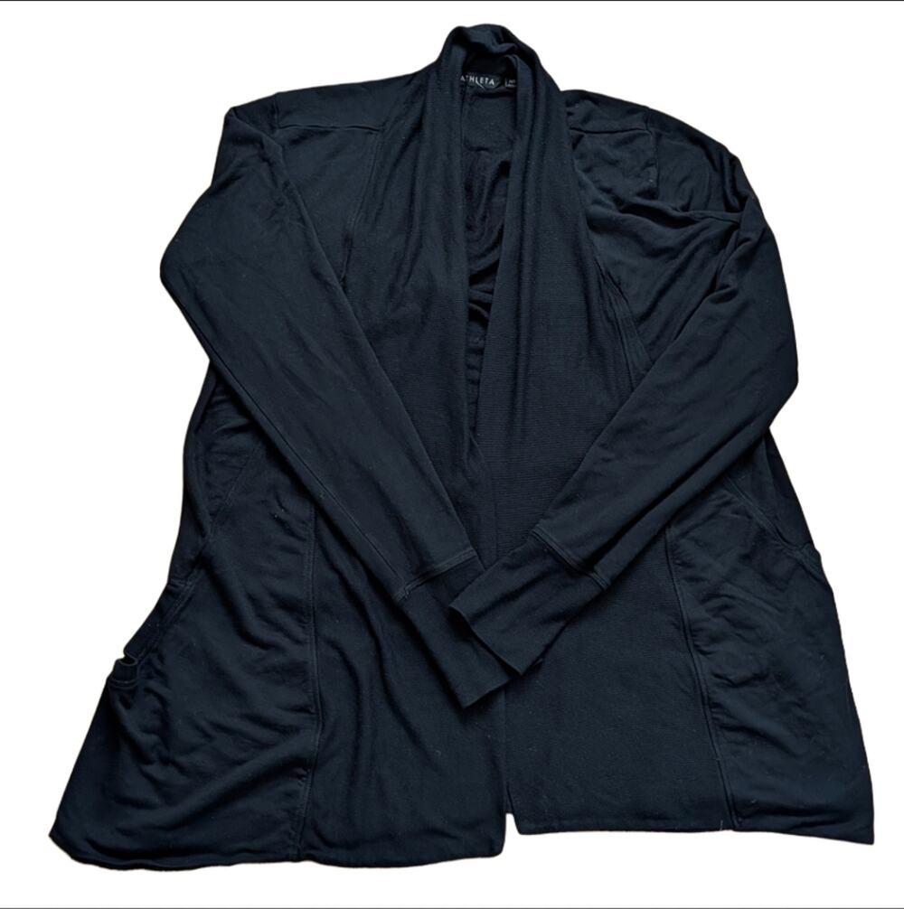 Athleta Black Pranayama Modal Blend Yoga Wrap Open Knit Cardigan Sweater Tall